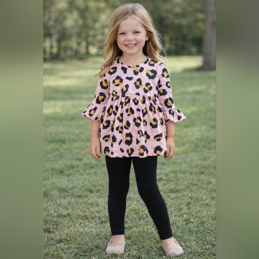 Adorable Sweetness Girls Pink Leopard Print Bell Sleeve Tunic Top Size 4 #1809